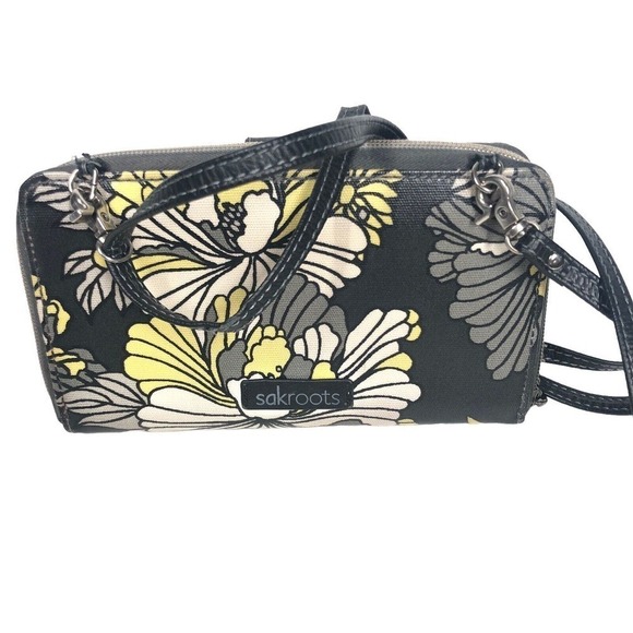 Sakroots Wallet Womens Black Yellow Multifunctional Zip Around Crossbody Purse - Picture 1 of 12
